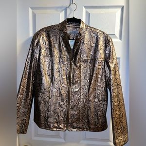 Show Stopper! NWT Beautiful Metallic Gold Faux Snake Skin Print Jacket- Be Seen!